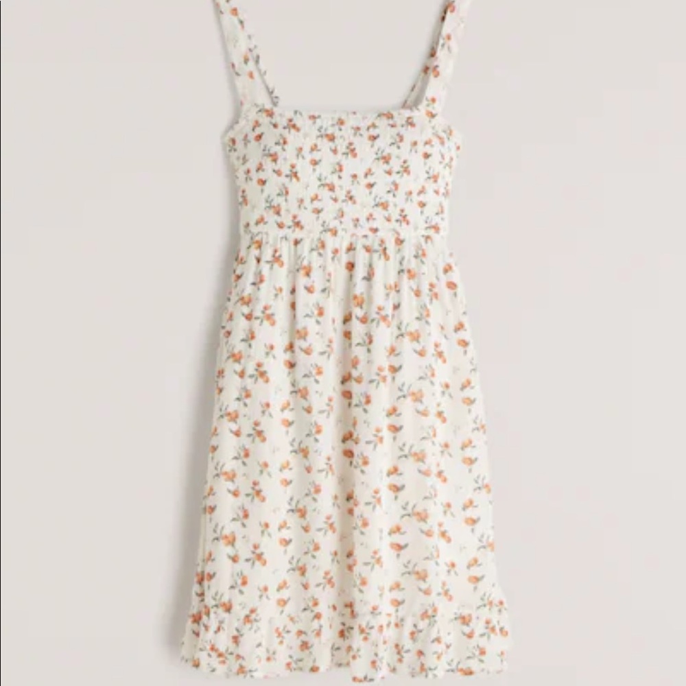 Abercrombie & Fitch Smocked Squareneck Mini Dress in Peach Print